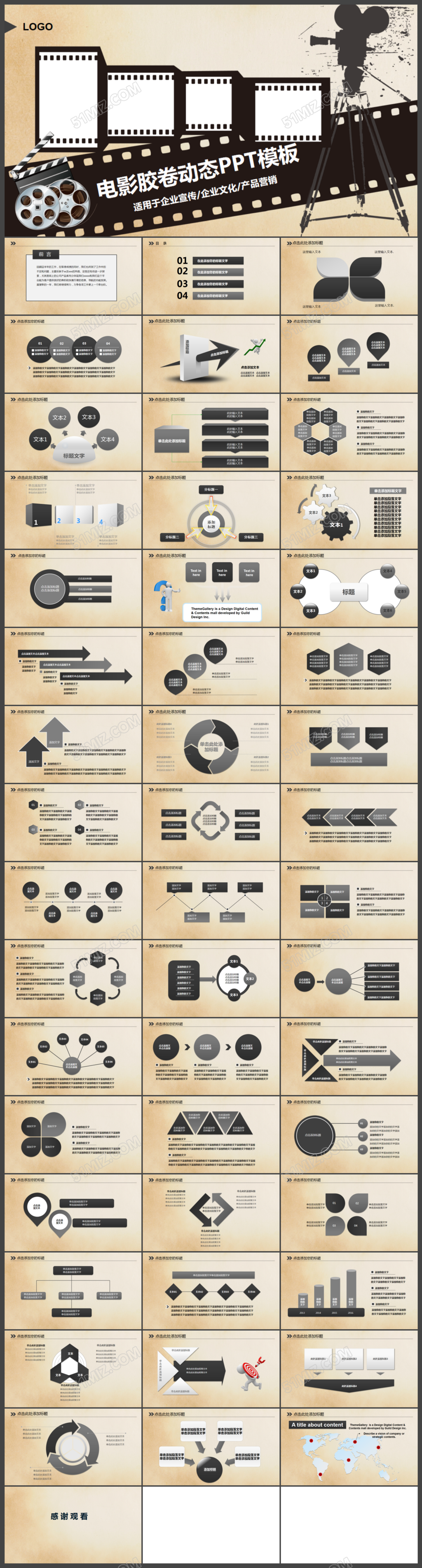 稳重大气影视传媒电影ppt动态模板