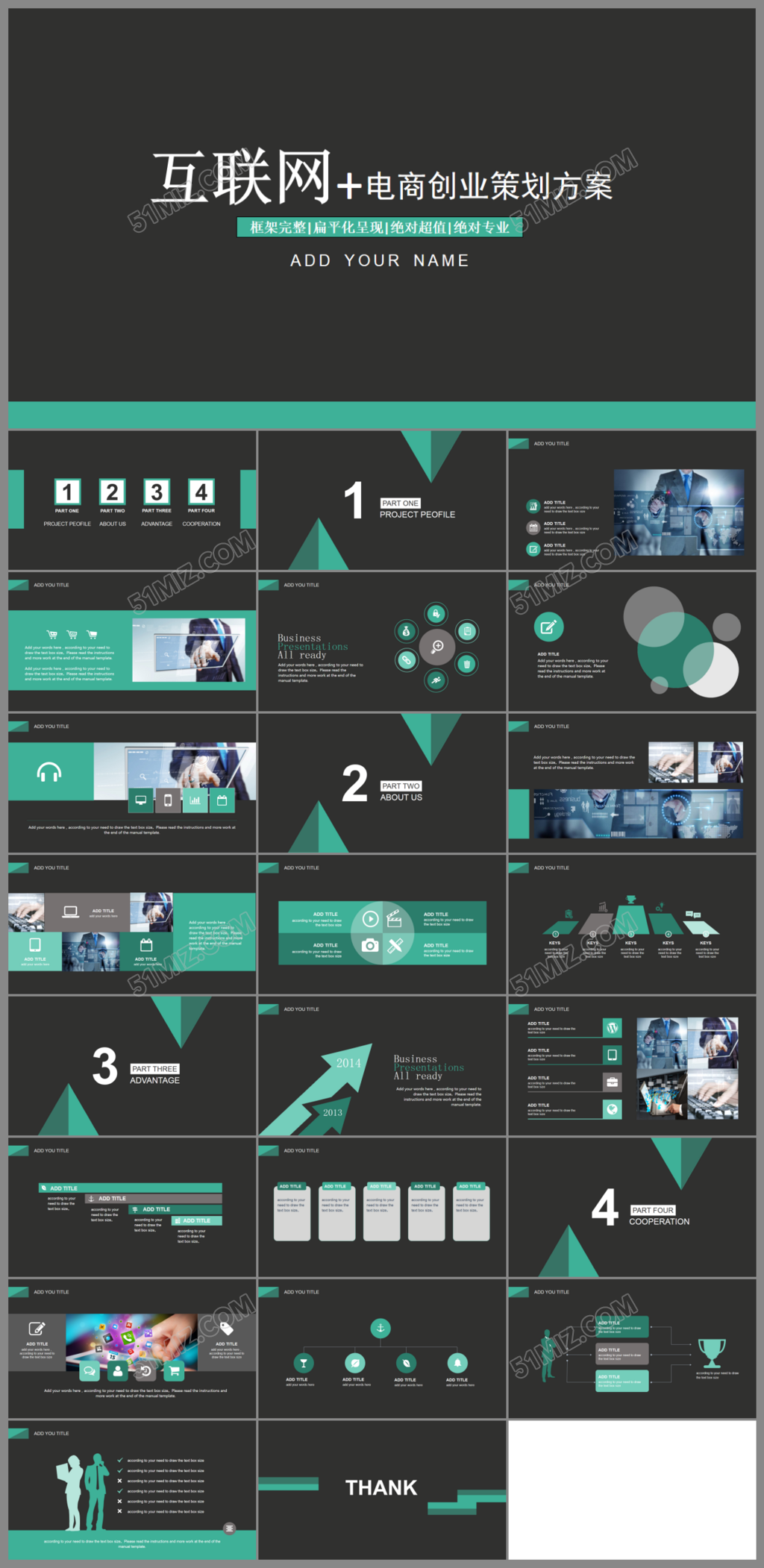 互联网+酷炫创业融资计划书ppt模板