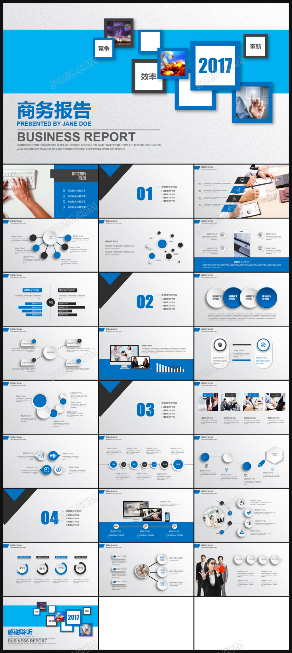 2017蓝色精致商务年终汇报PPT模板