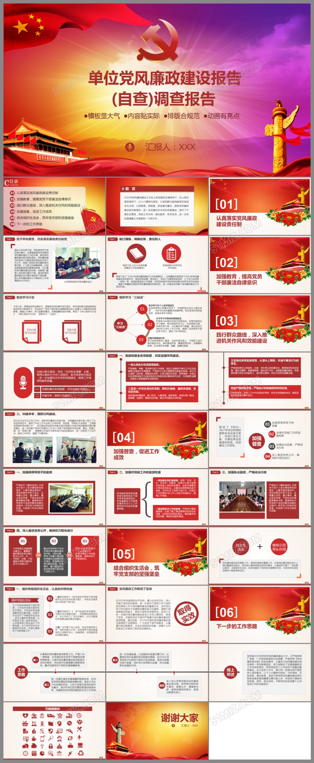 党风廉政建设自查报告党支部工作汇报PPT