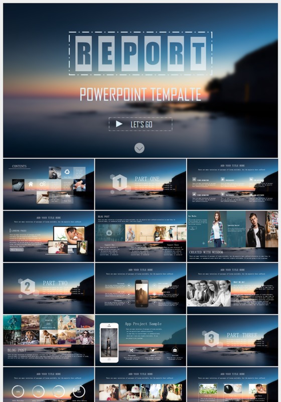 蓝色扁平欧美风商务PPT模板