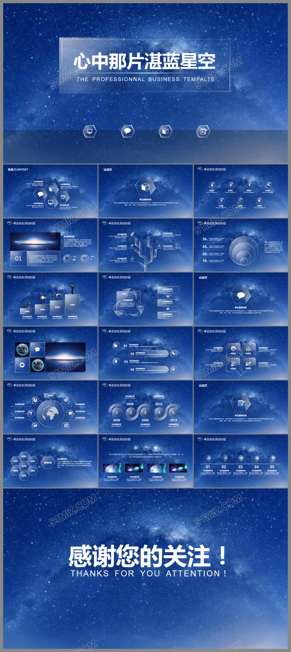 超震撼星空开场工作总结述职报告PPT模板
