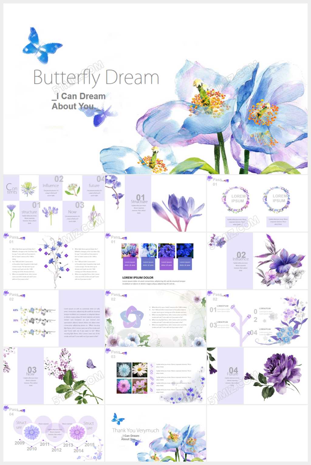 清新唯美时尚韩范文艺花朵通用ppt