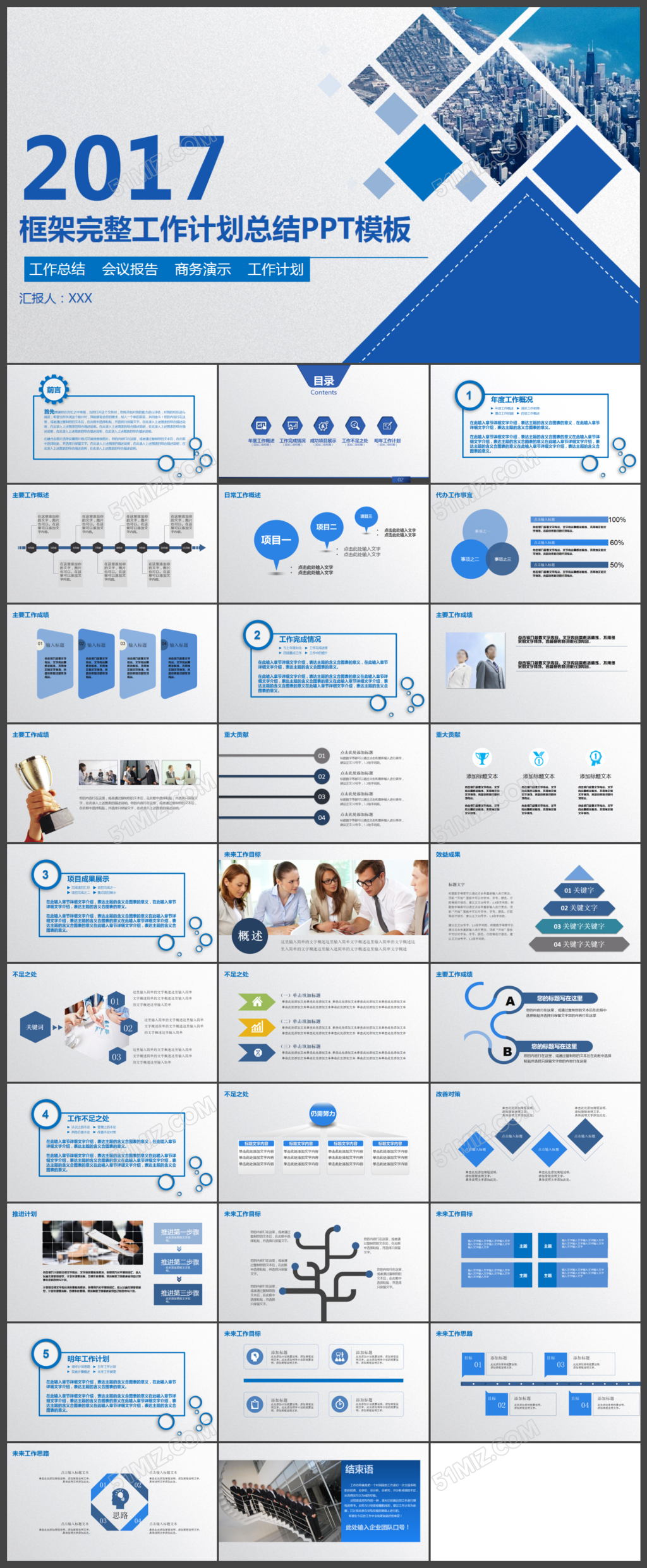 2017蓝色商务工作汇报PPT模板