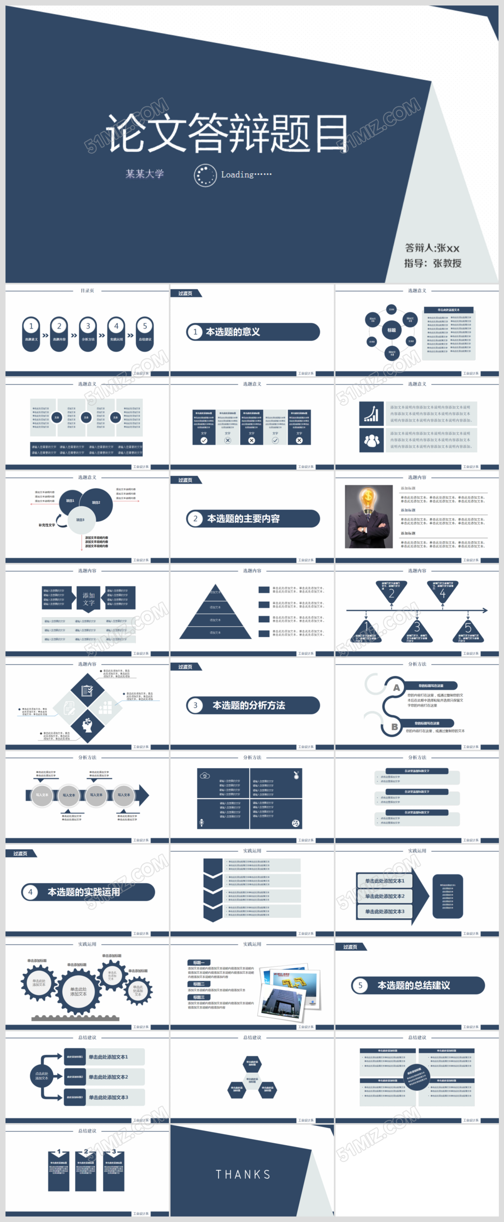 动态稳重蓝黑简约论文答辩ppt模板