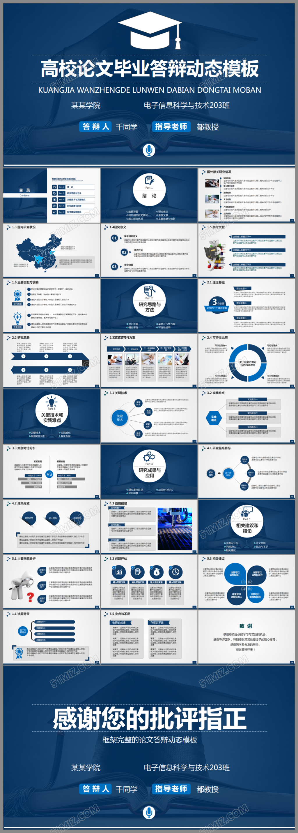 高校论文毕业答辩动态ppt模板