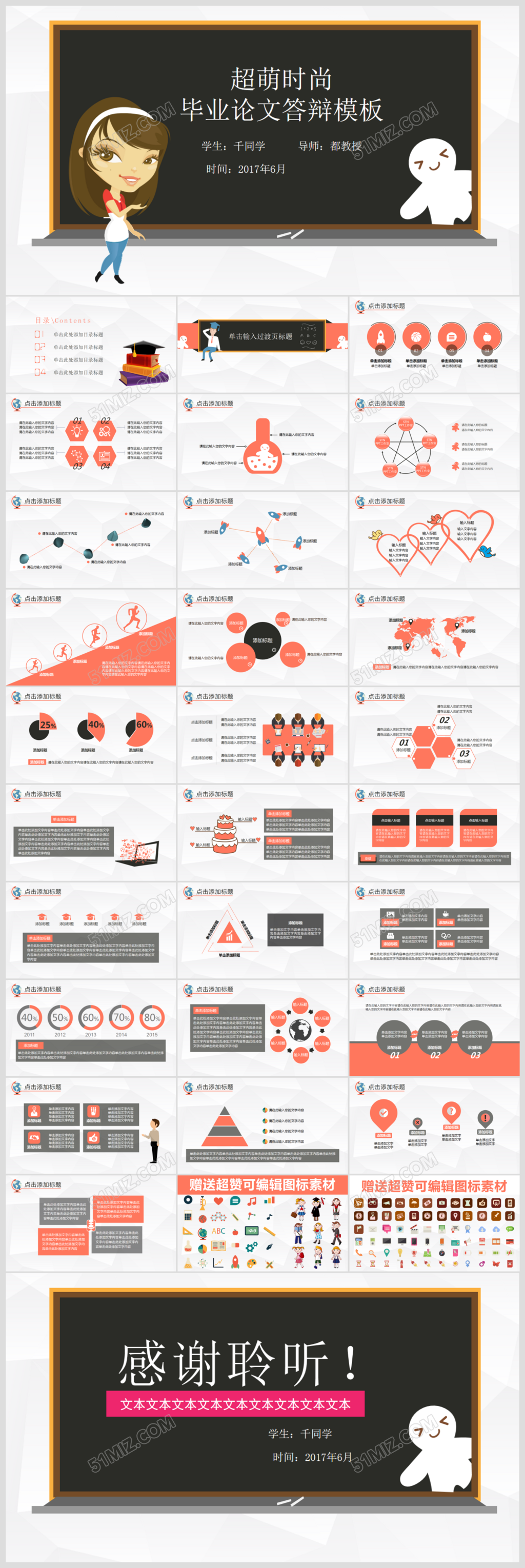 超萌时尚毕业论文答辩PPT模板