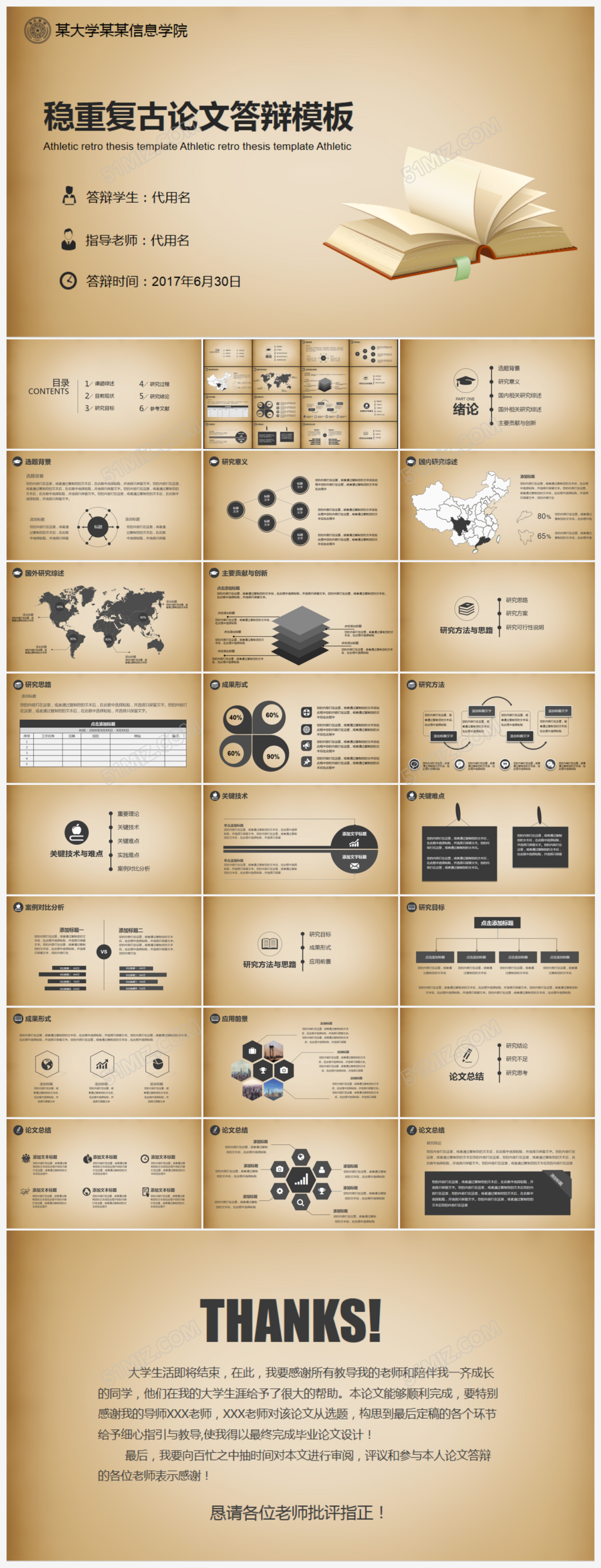 稳重复古论文答辩ppt模板