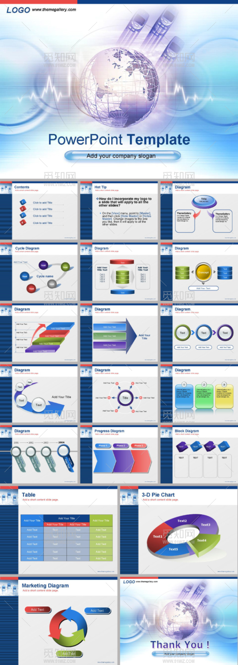 网络科技全球手机ppt模板