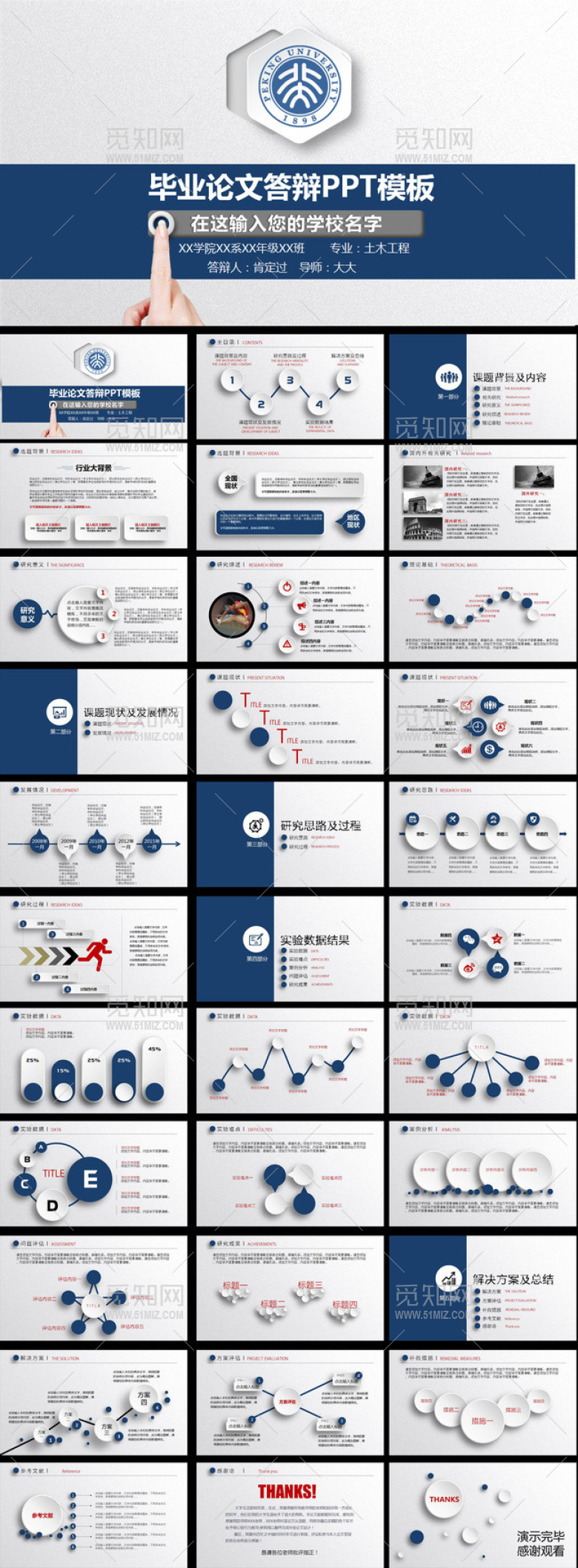 蓝色毕业论文答辩PPT开题报告PP...