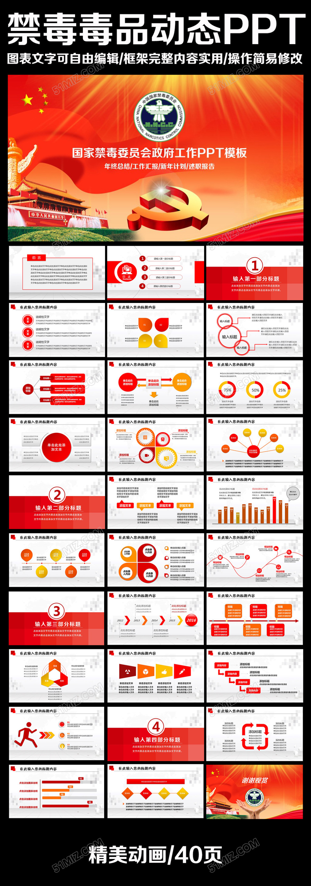 国家禁毒宣传ppt模板 党政ppt...