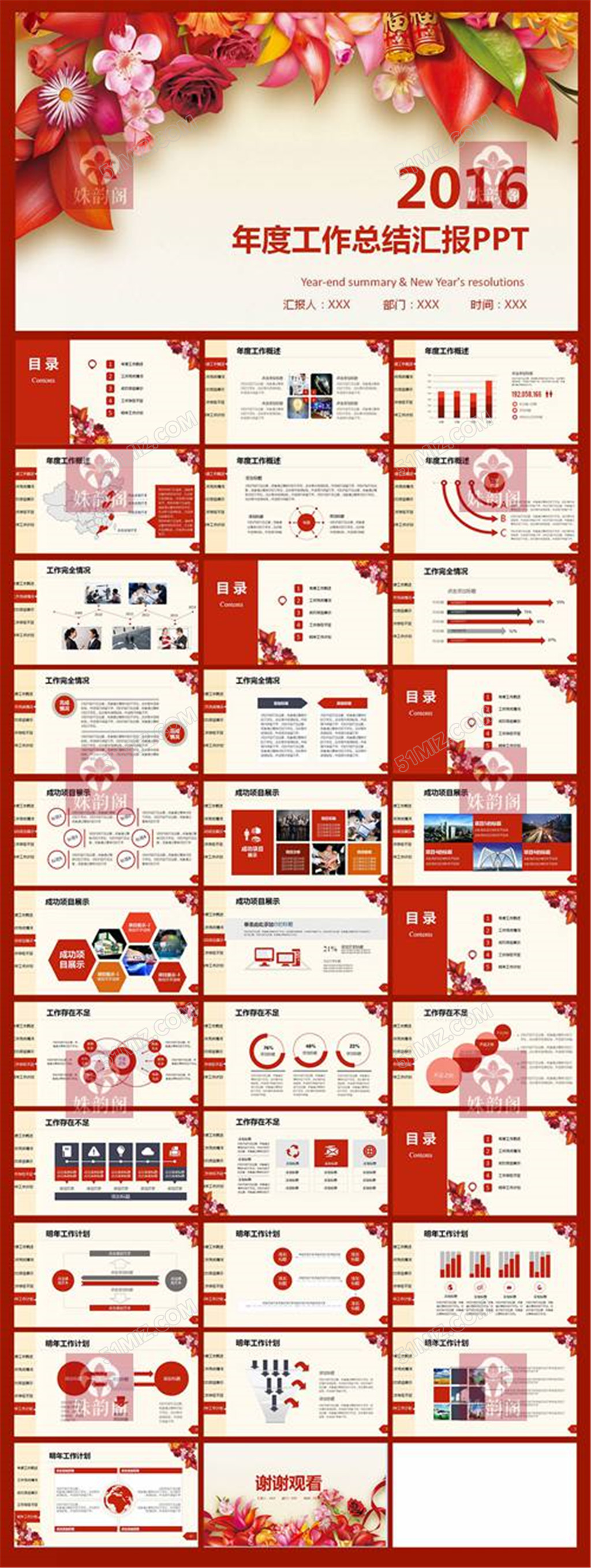 红色2016工作汇报年终总结PPT...