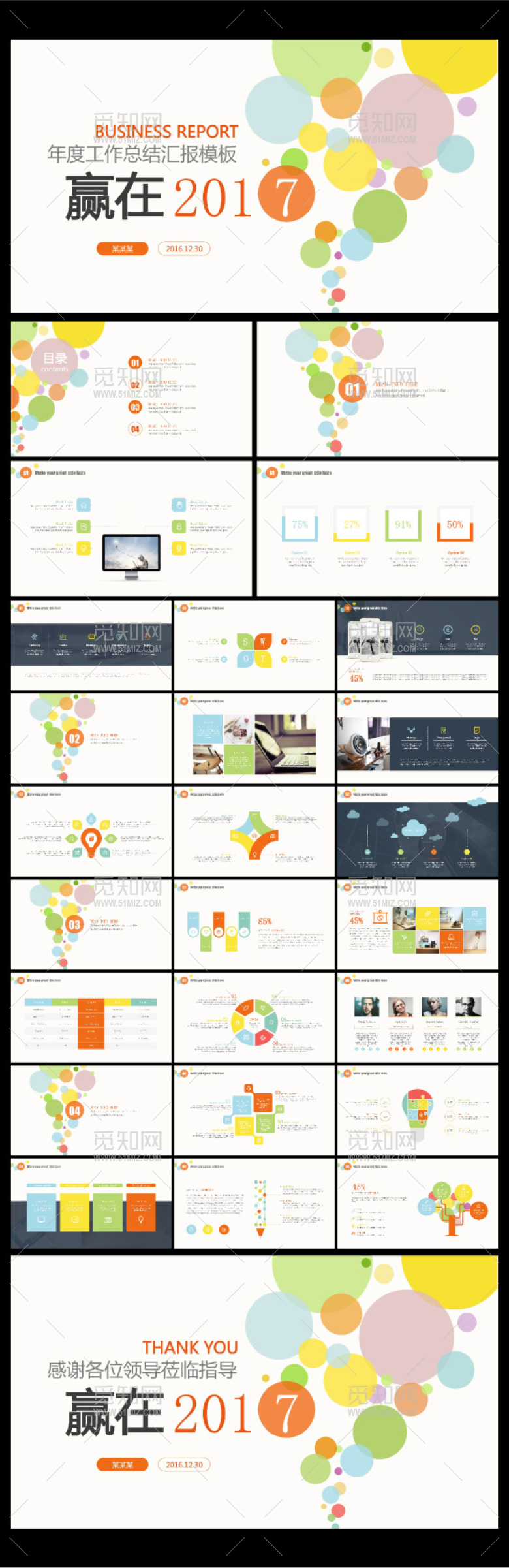 动态清新时尚年度总结报告PPT模版
