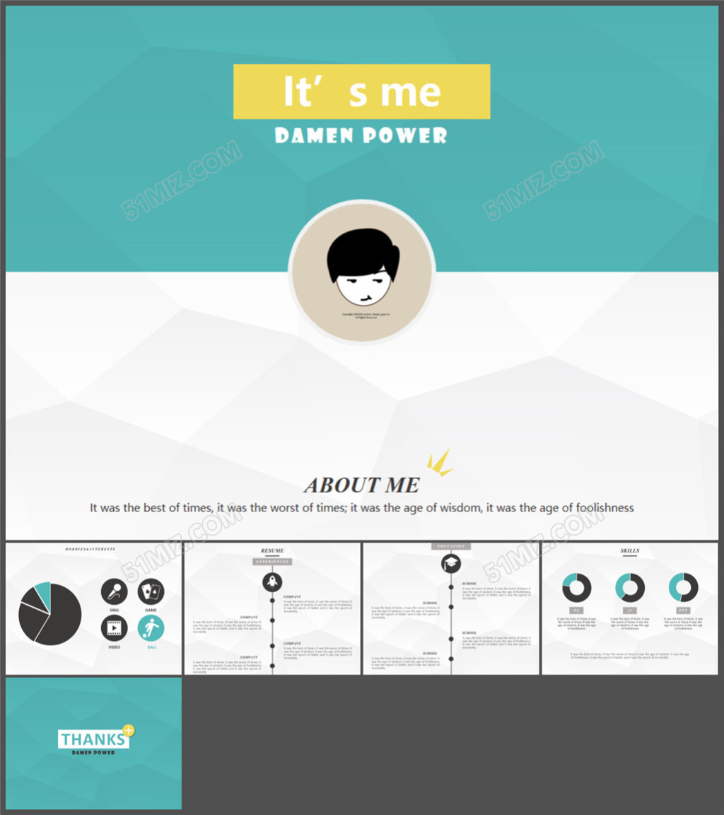 英文简历自我介绍PPT模板(蓝色)