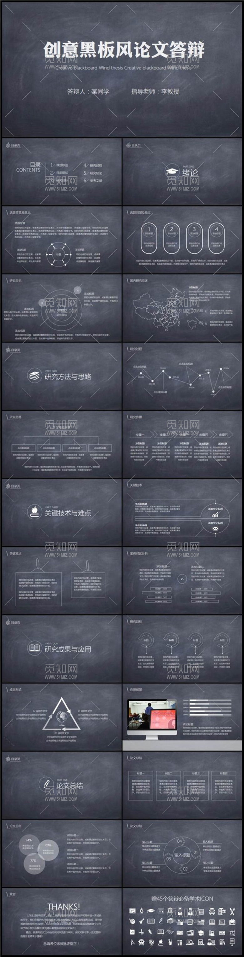 创意黑板风论文答辩PPT模板下载