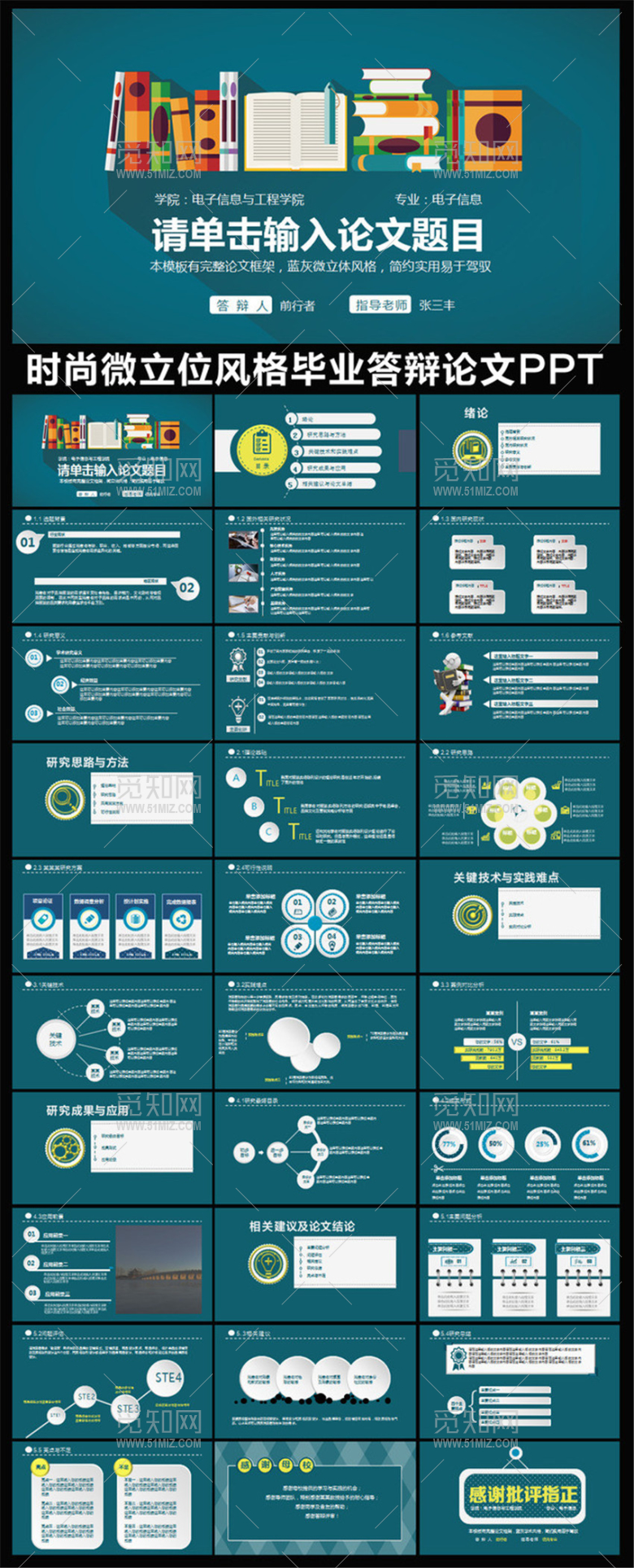 时尚微立位风格论文答辩PPT模板下...