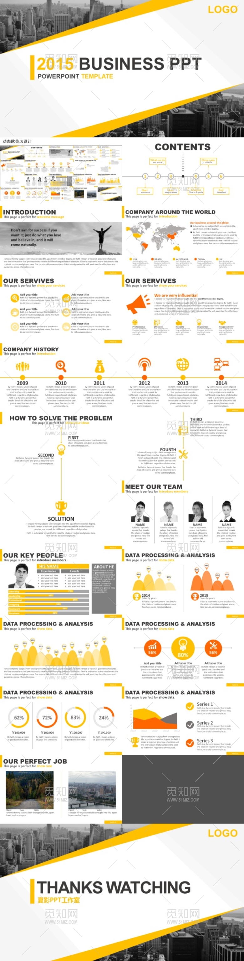 欧美商务橙黄演示模板