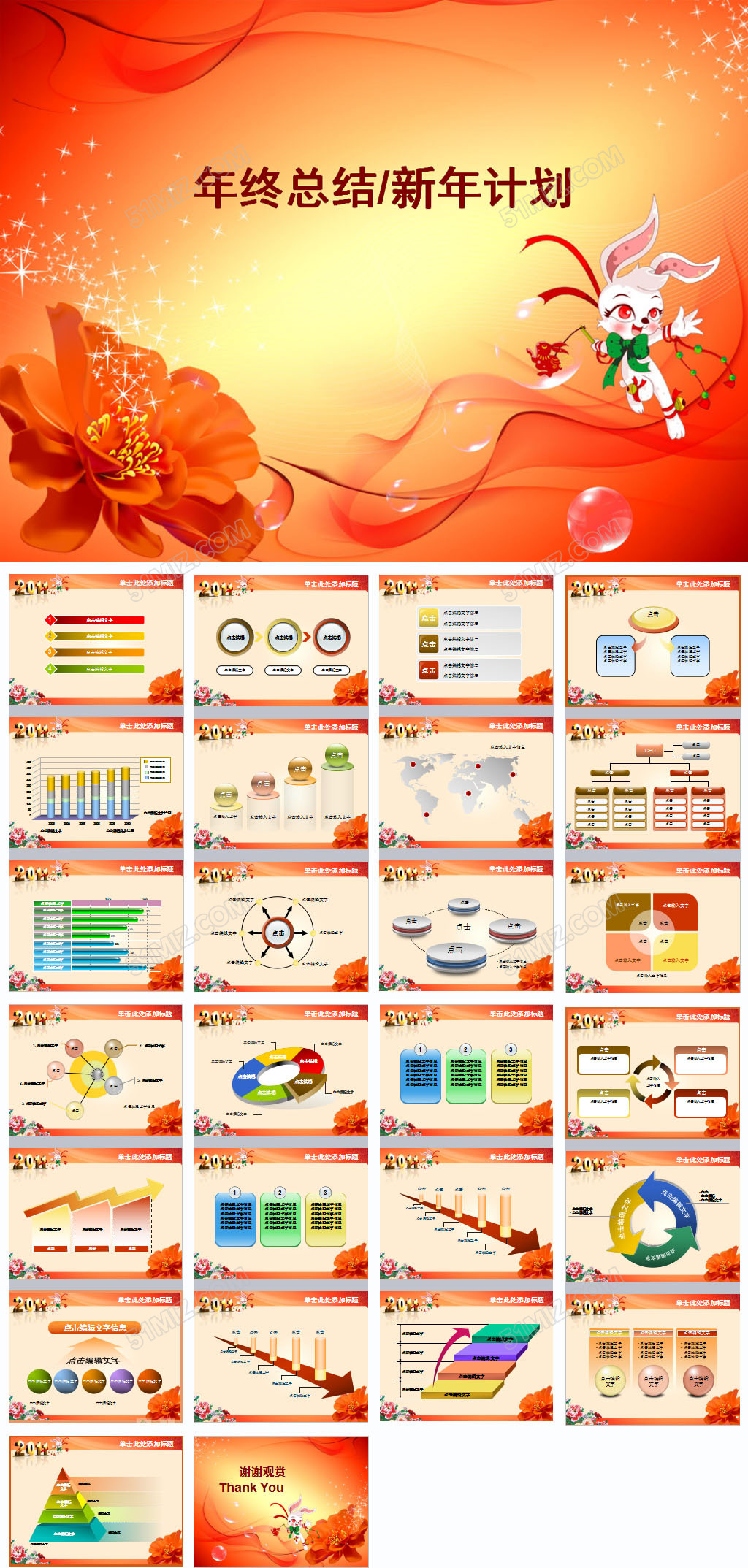 兔年年终总结新年计划PPT模板