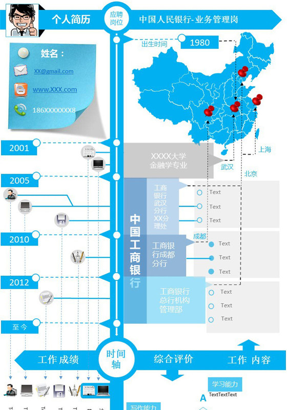 单页蓝色时间轴简历模板