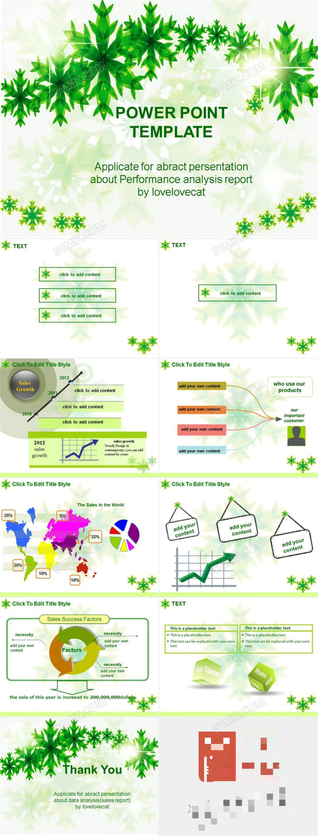 绿色雪花简洁 企业总结分析报告模版