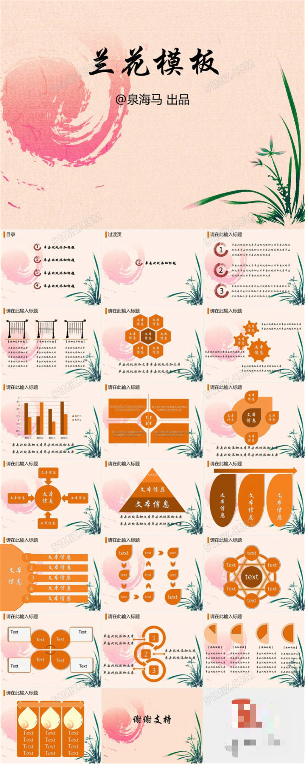 商务PPT模板兰花模板