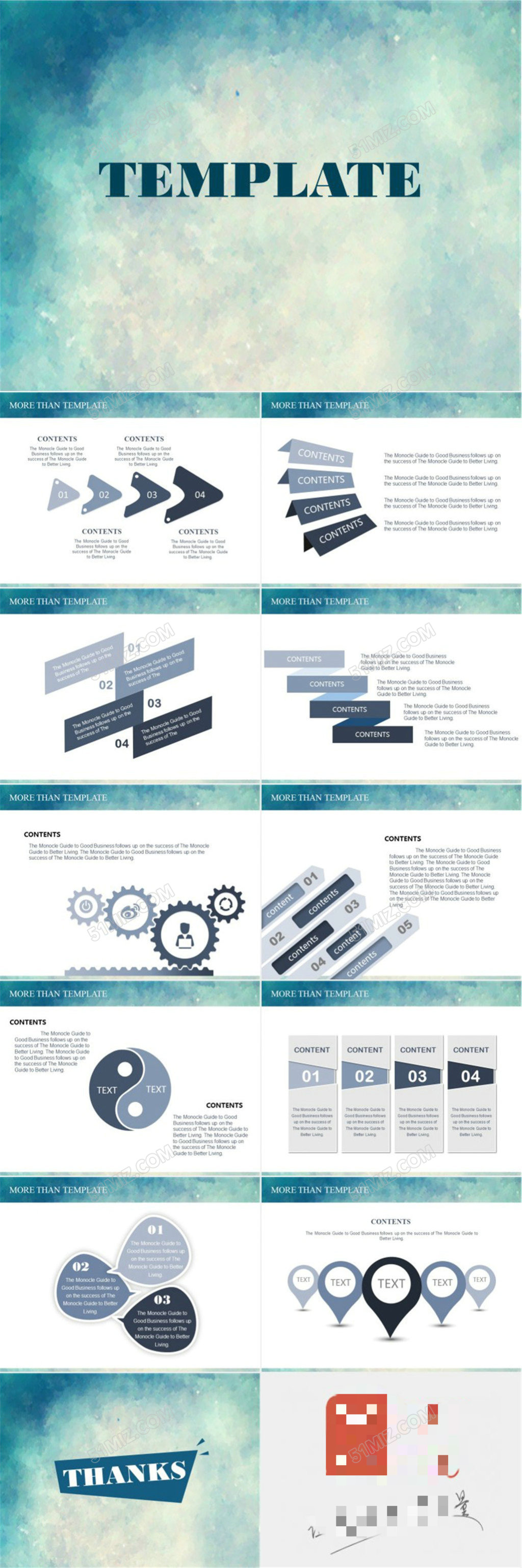 水彩效果创意图表模板