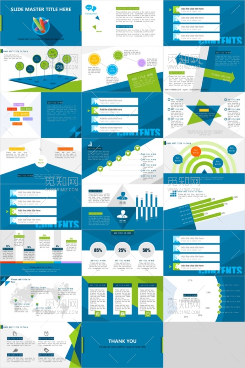 蓝色简洁大气扁平国外PPT模板下载