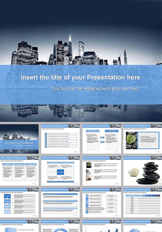 优雅蓝色城市高楼背景精美商务ppt...