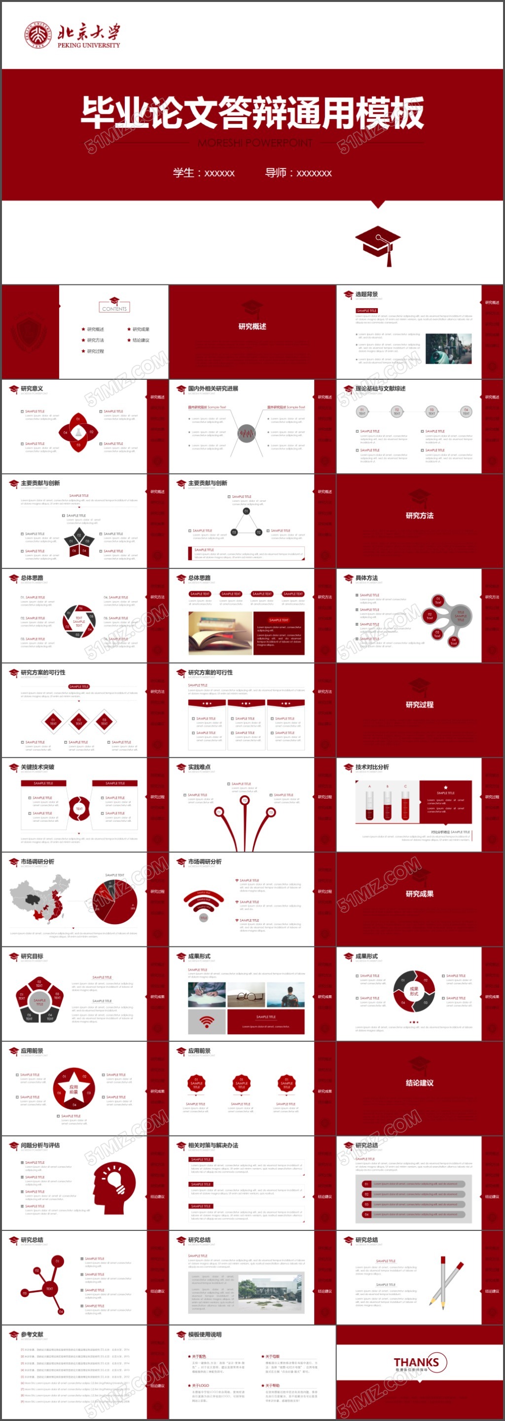 红色论文答辩通用模板