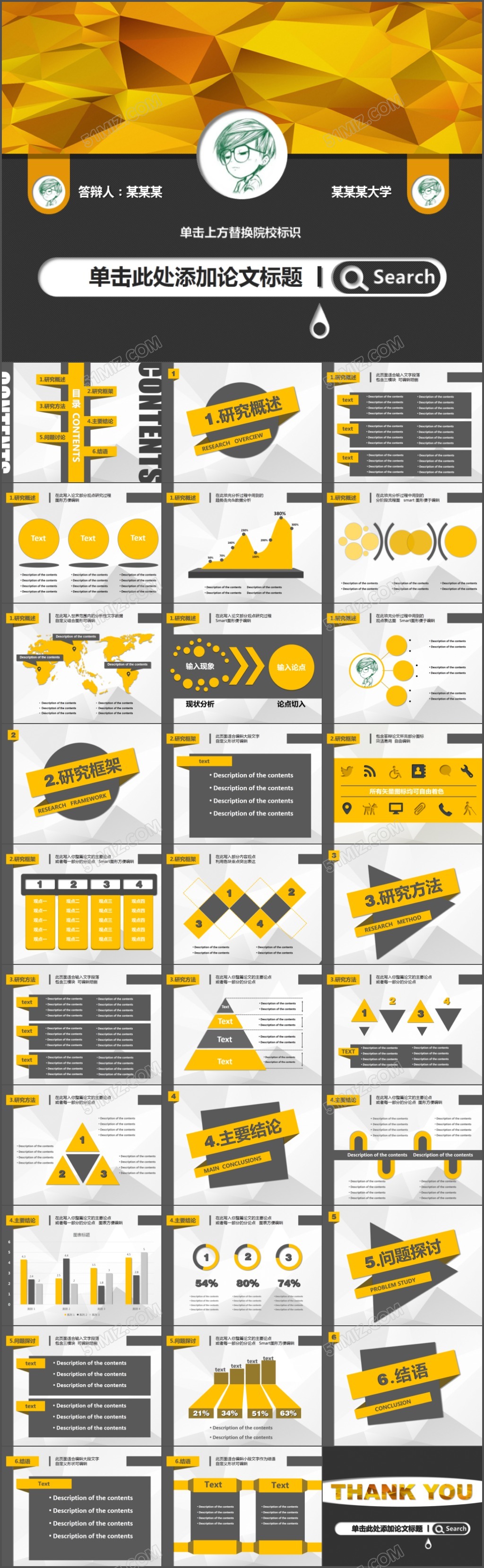 橙色风格毕业答辩通用模板PPT下载