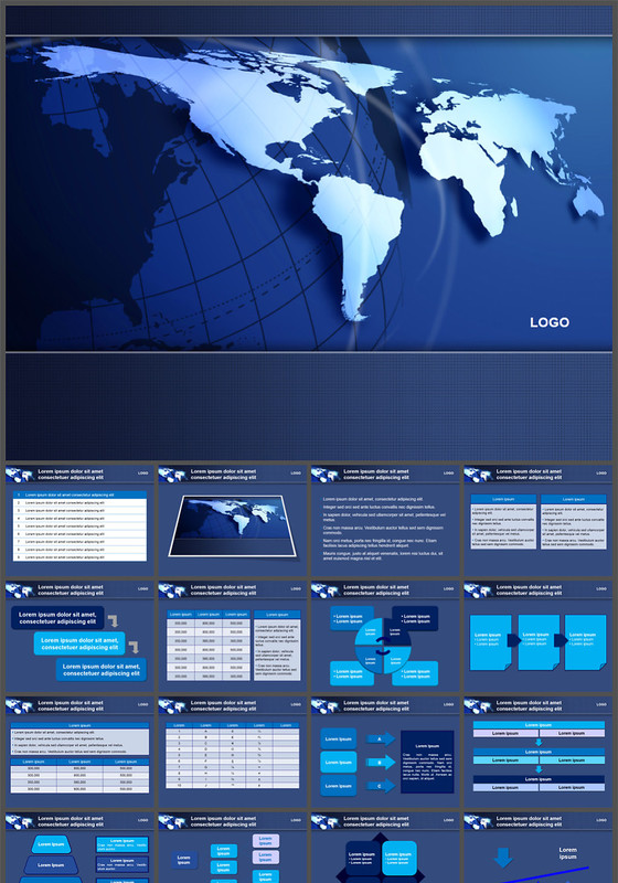 世界地图地球仪背景PPT模板