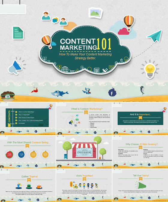 ISO欧美清新卡通可爱扁平商务PP...