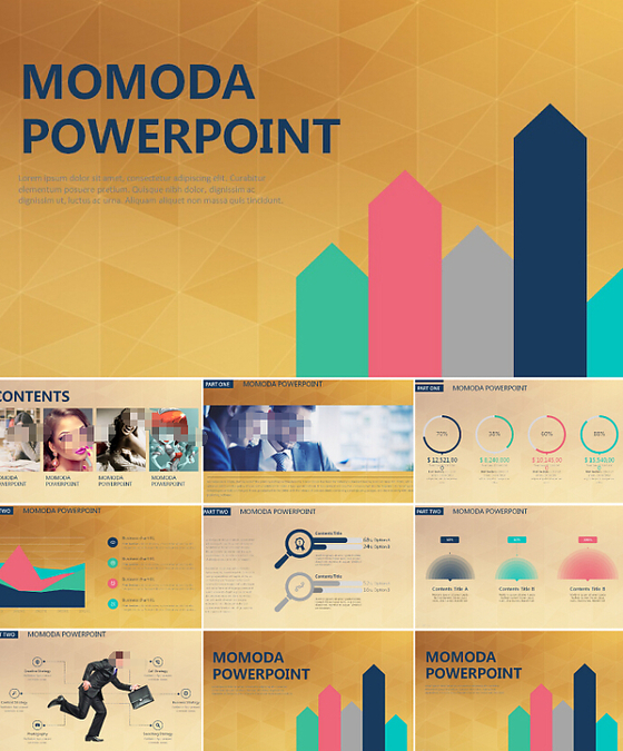 土豪金实用简洁汇报PPT模板简约扁...