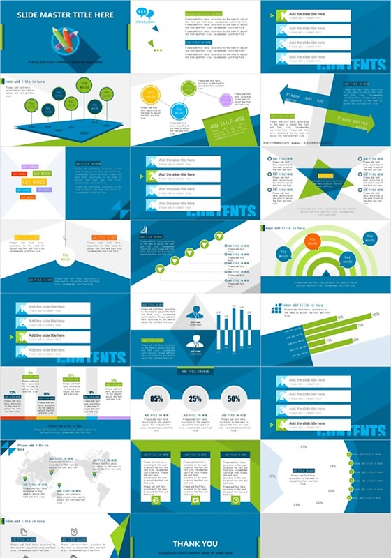 蓝色简洁大气扁平国外PPT模板下载
