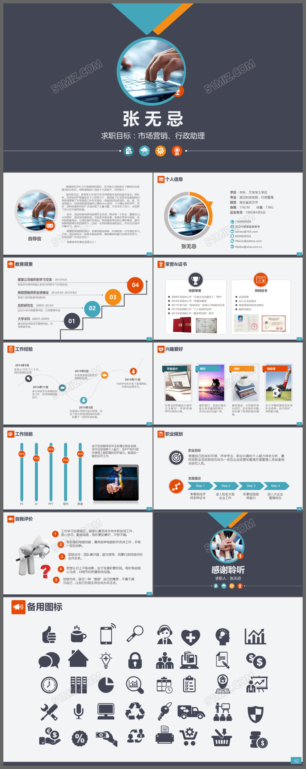 简洁完整框架个人简历竞聘ppt模板