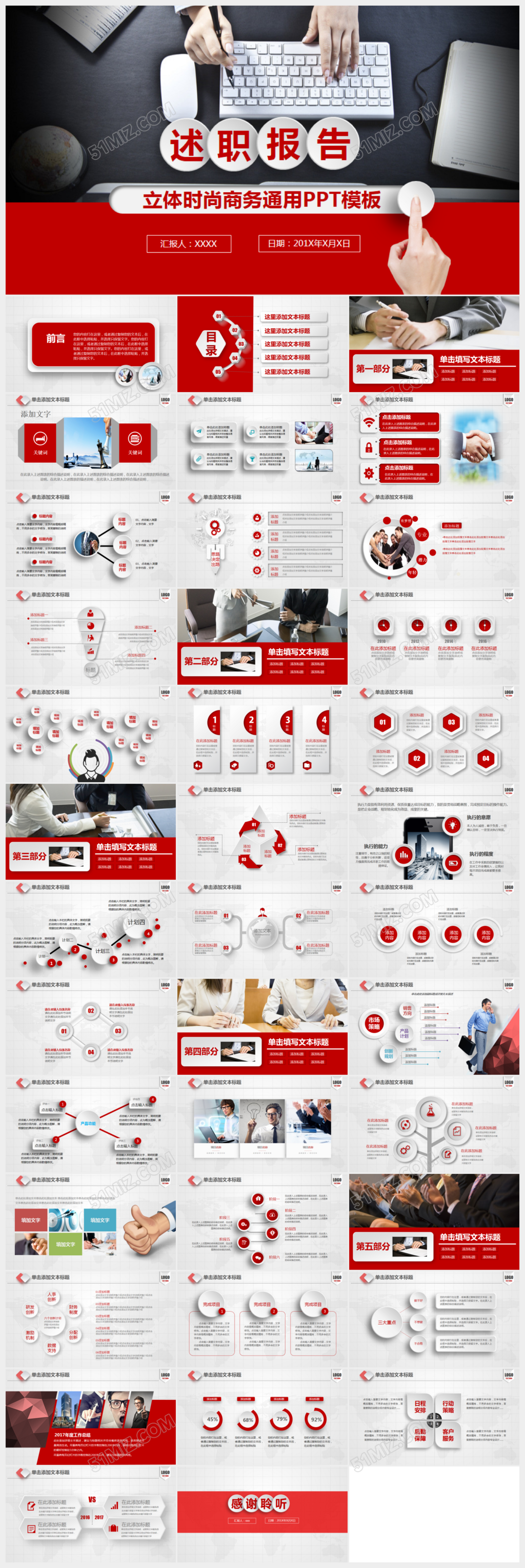 红色微粒体述职报告ppt模板