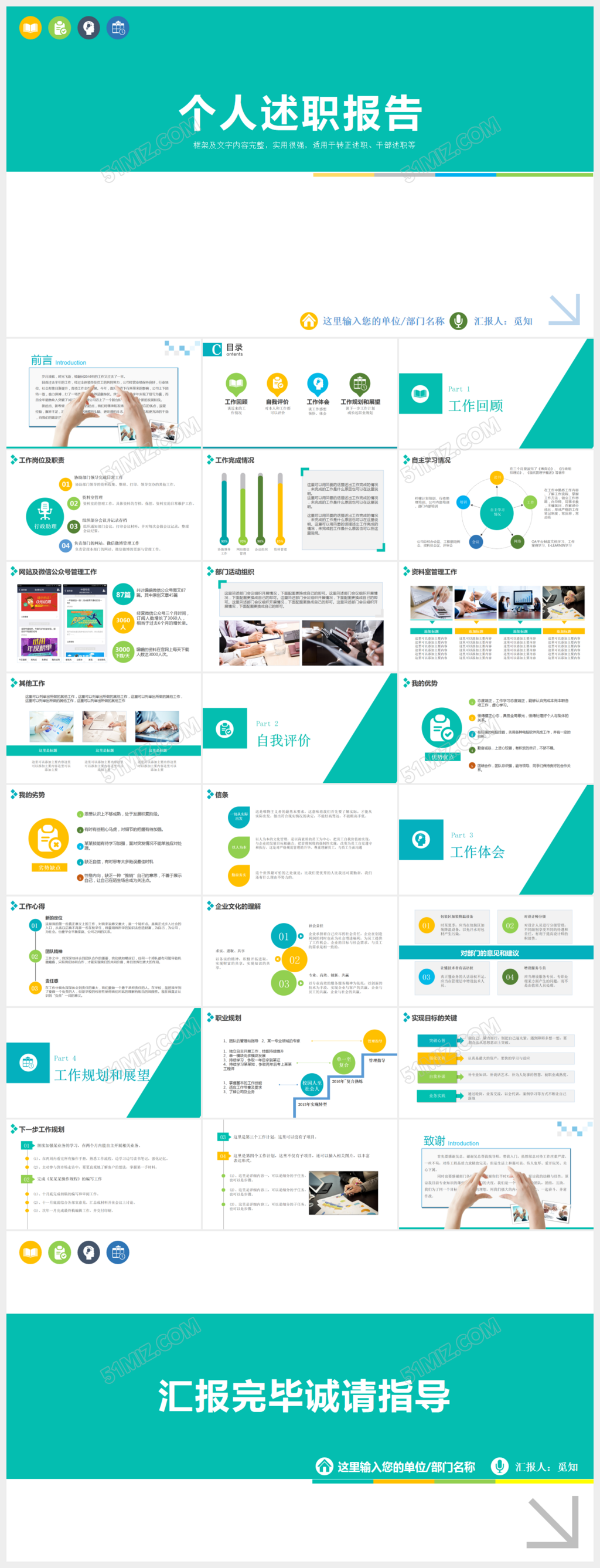 框架完整简洁实用个人述职报告PPT