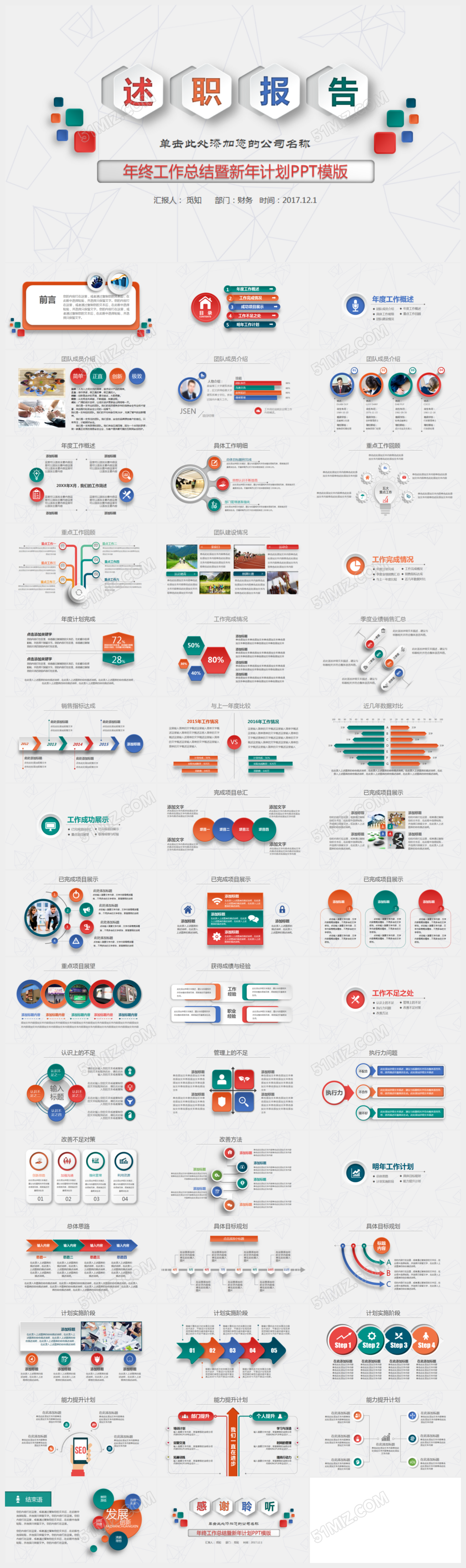 红色述职报告计划工作总结通用PPT