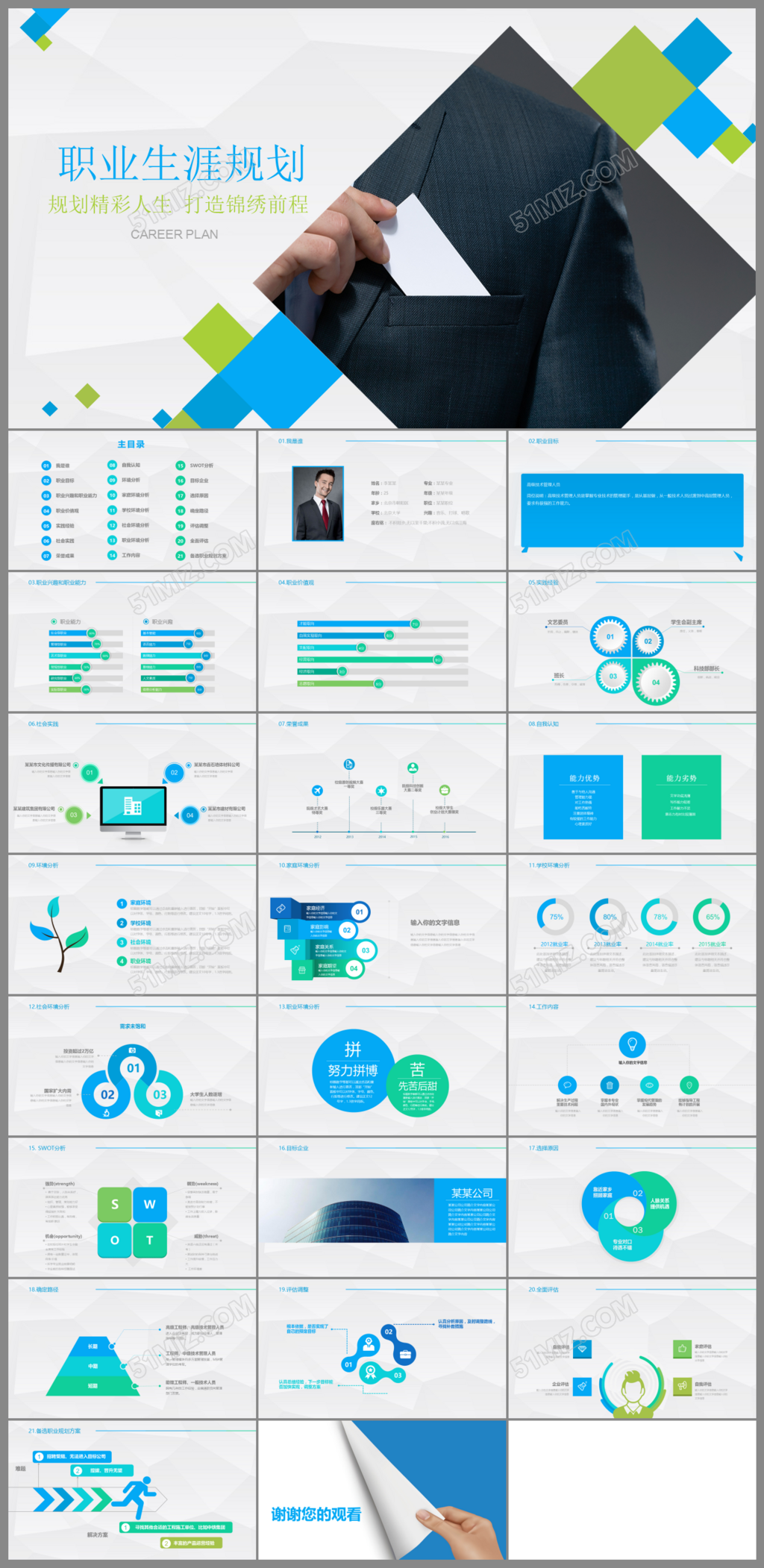 商务扁平职业生涯规划ppt模板