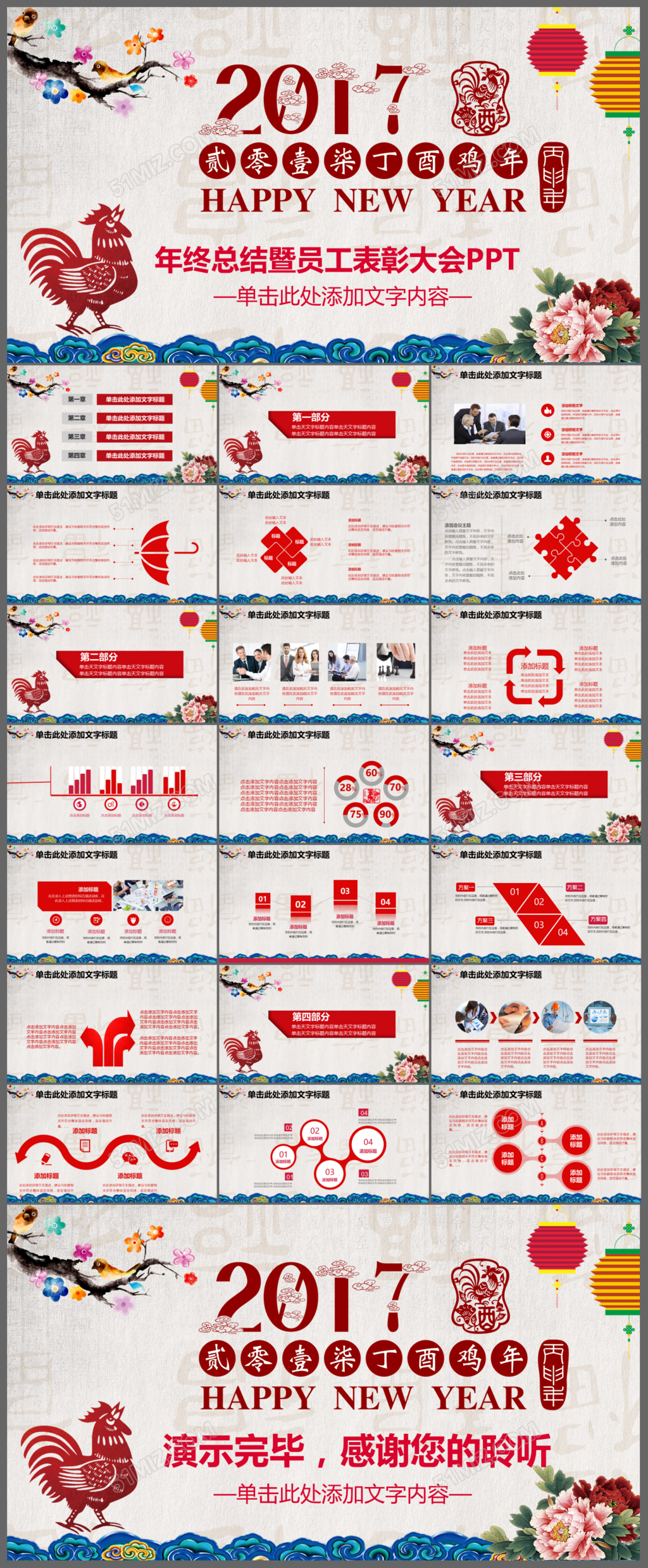 鸡年2017年终总结员工表彰大会PPT模板