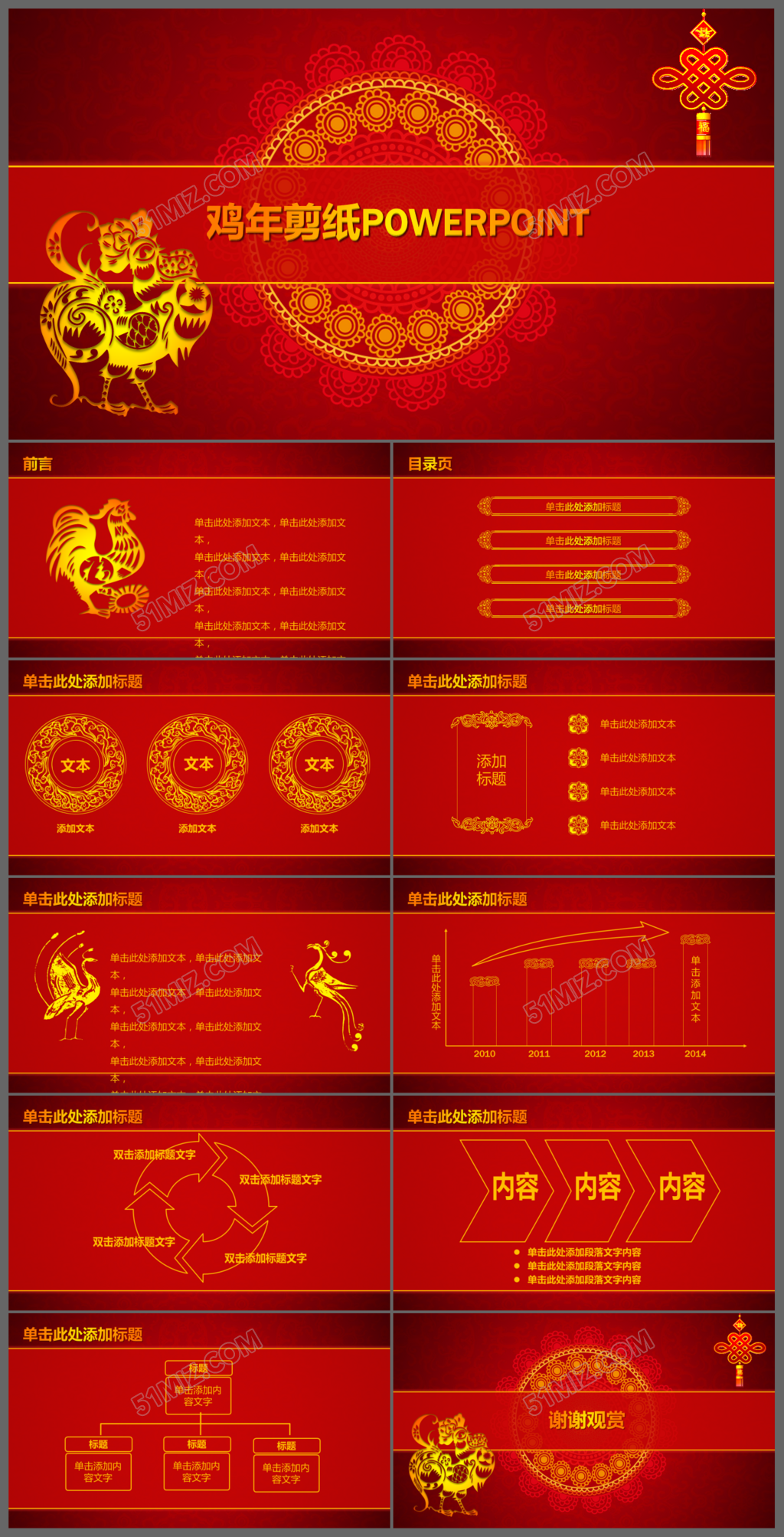 鸡年剪纸风商务通用总结计划PPT模板