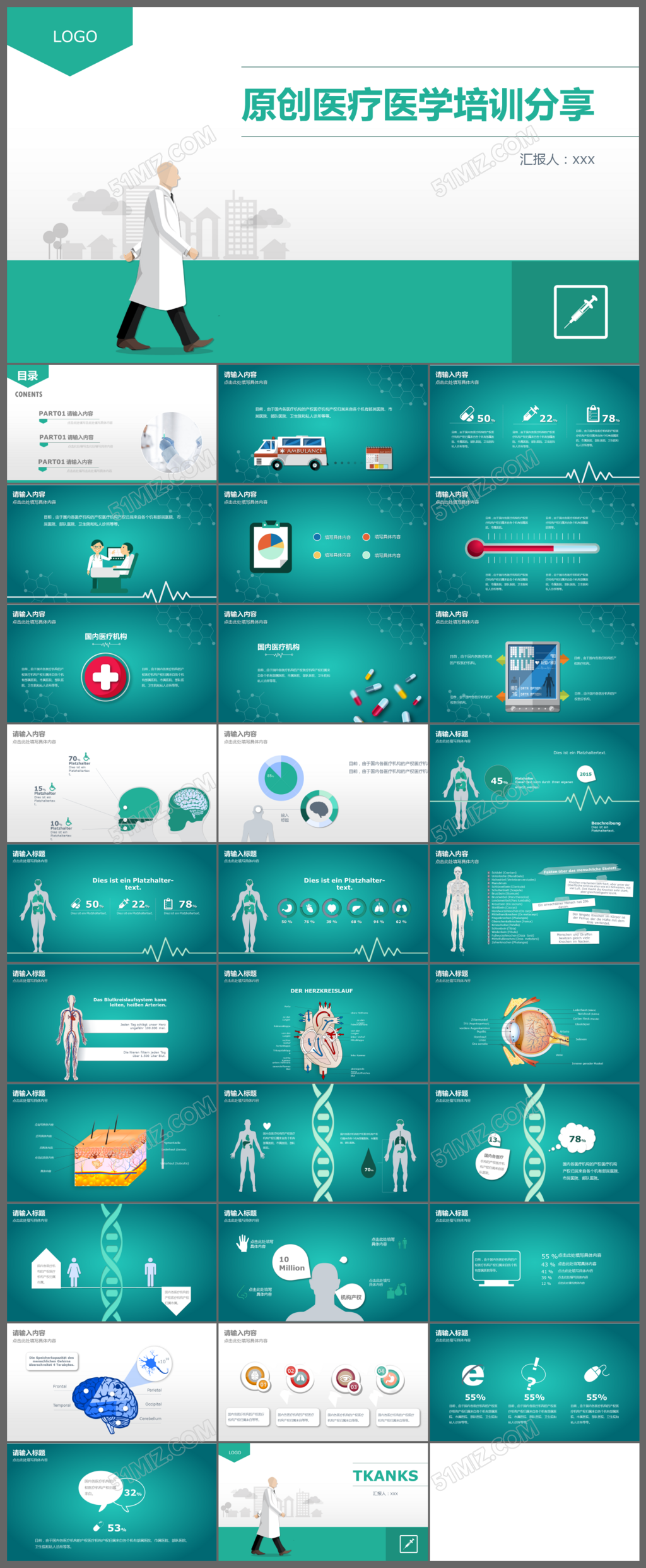 原创医疗医学培训分享ppt模板