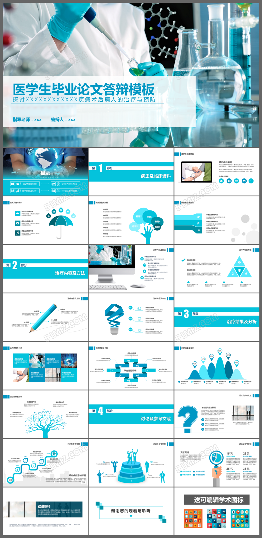 医学生毕业论文答辩ppt模板