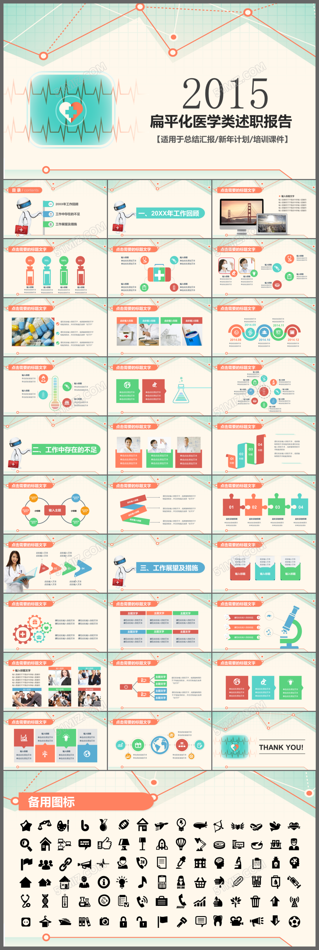 扁平化医学类述职报告ppt模板