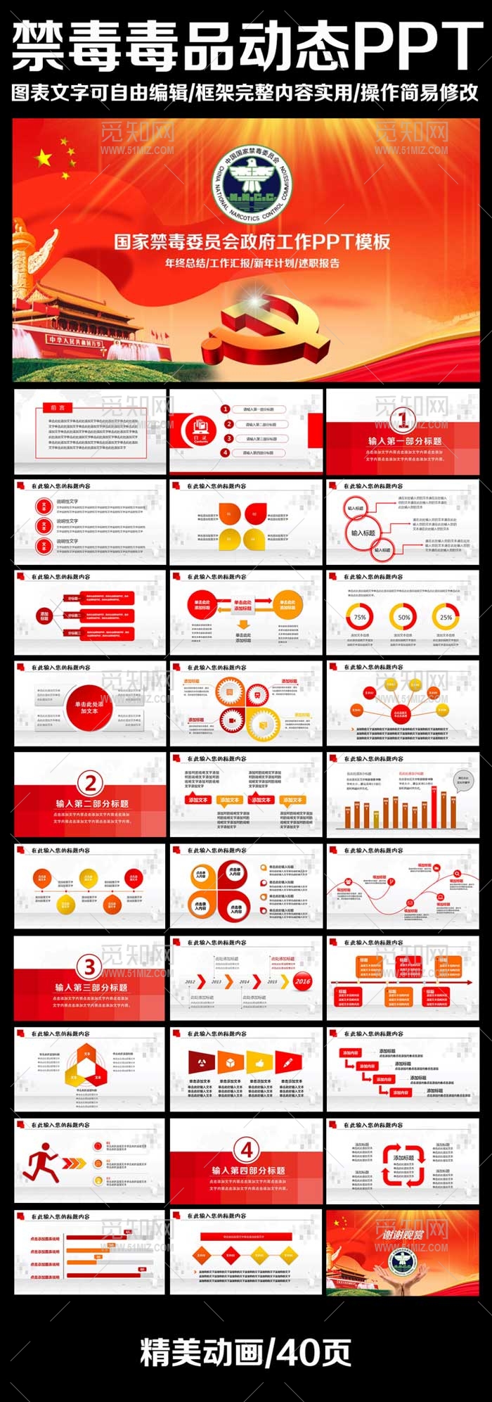2017国家禁毒宣传ppt模板 党政ppt模板