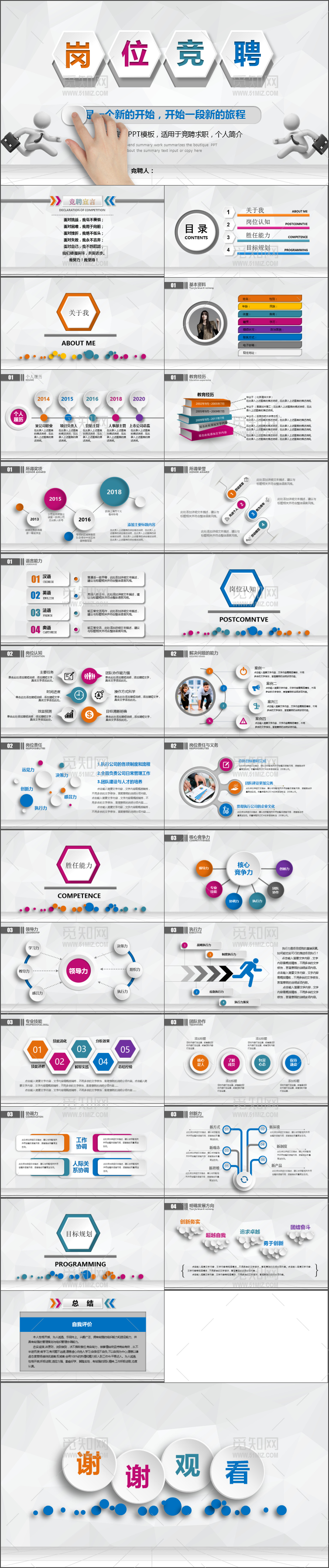 六边形严谨时尚岗位竞聘PPT模板