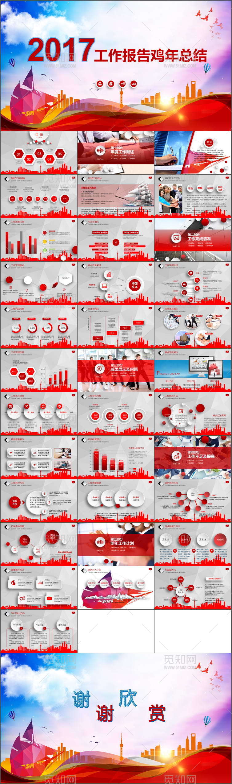简洁大气2017鸡年商务总结计划报告PPT