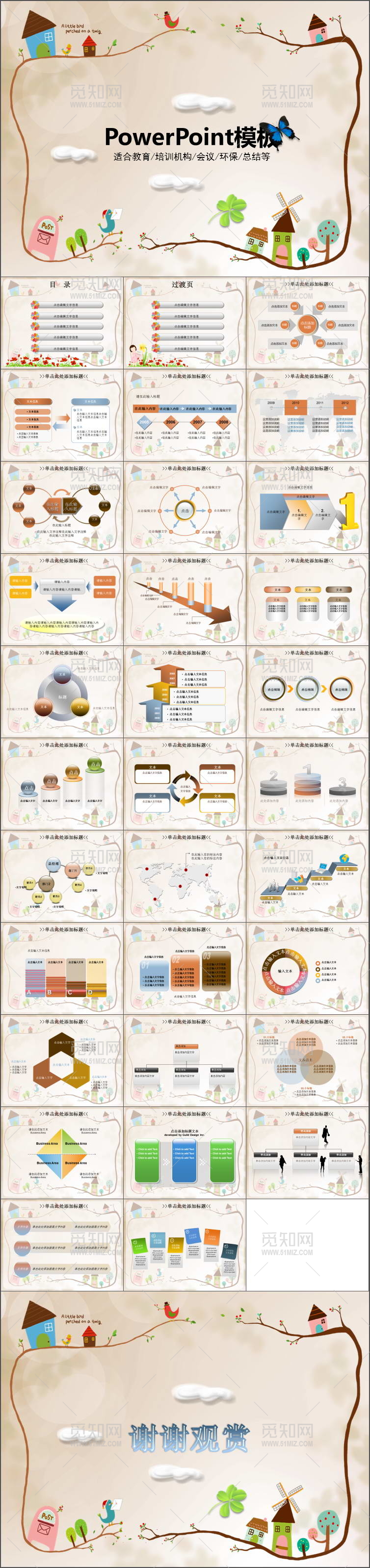 简约卡通版幼儿课件PPT模板