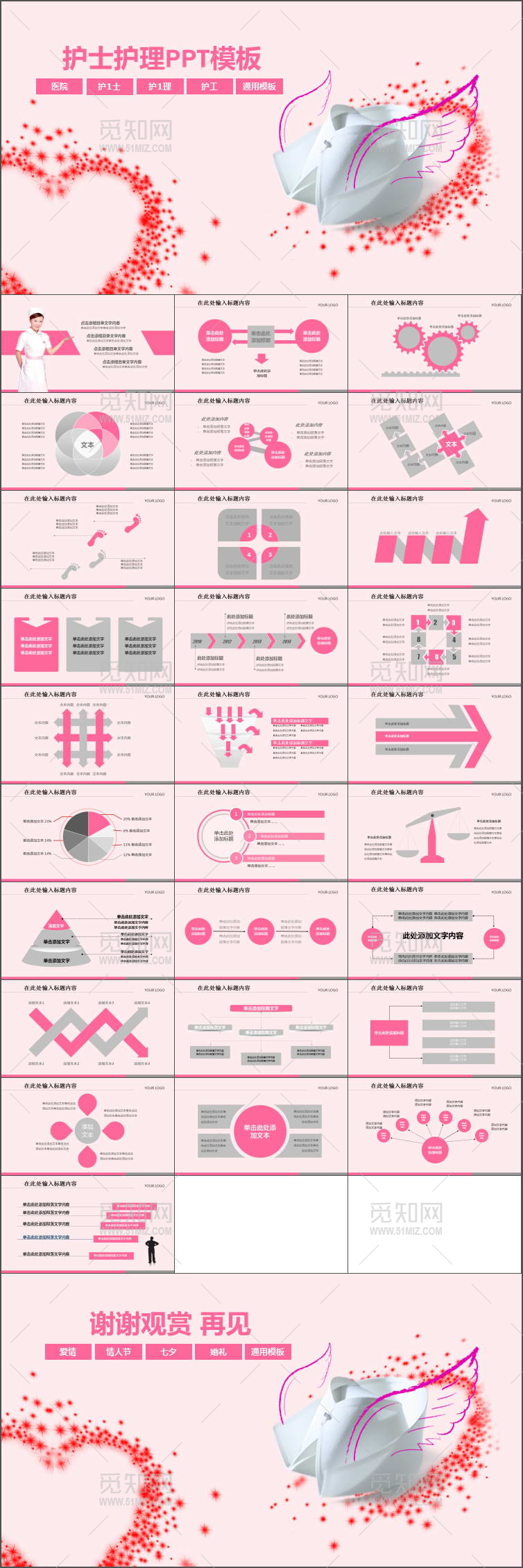粉色护士护理PPT模板