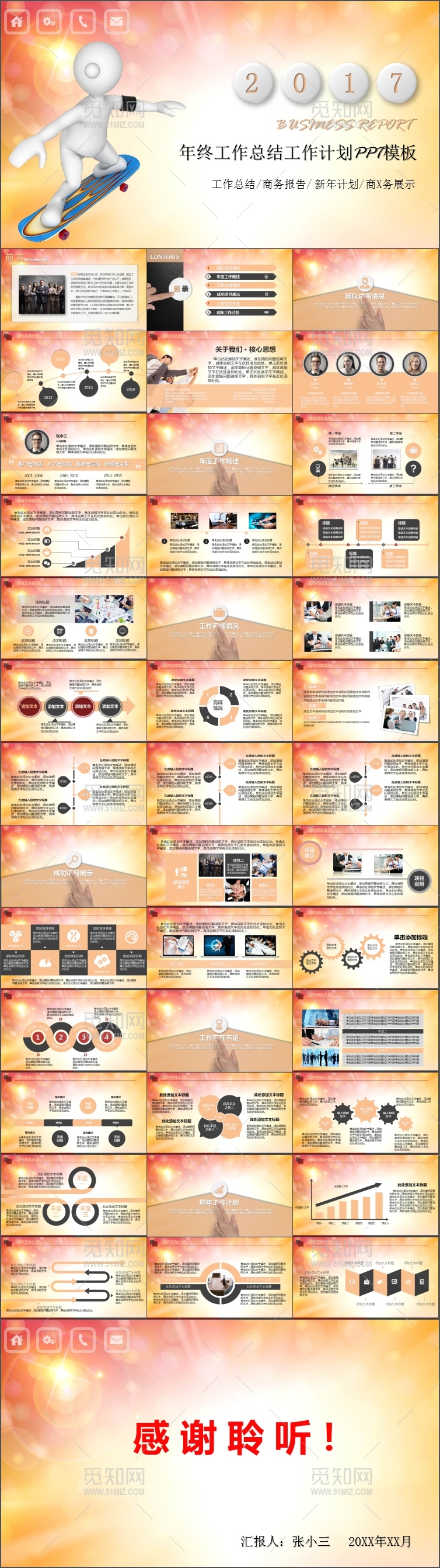 2017大气滑板工作总结ppt模板